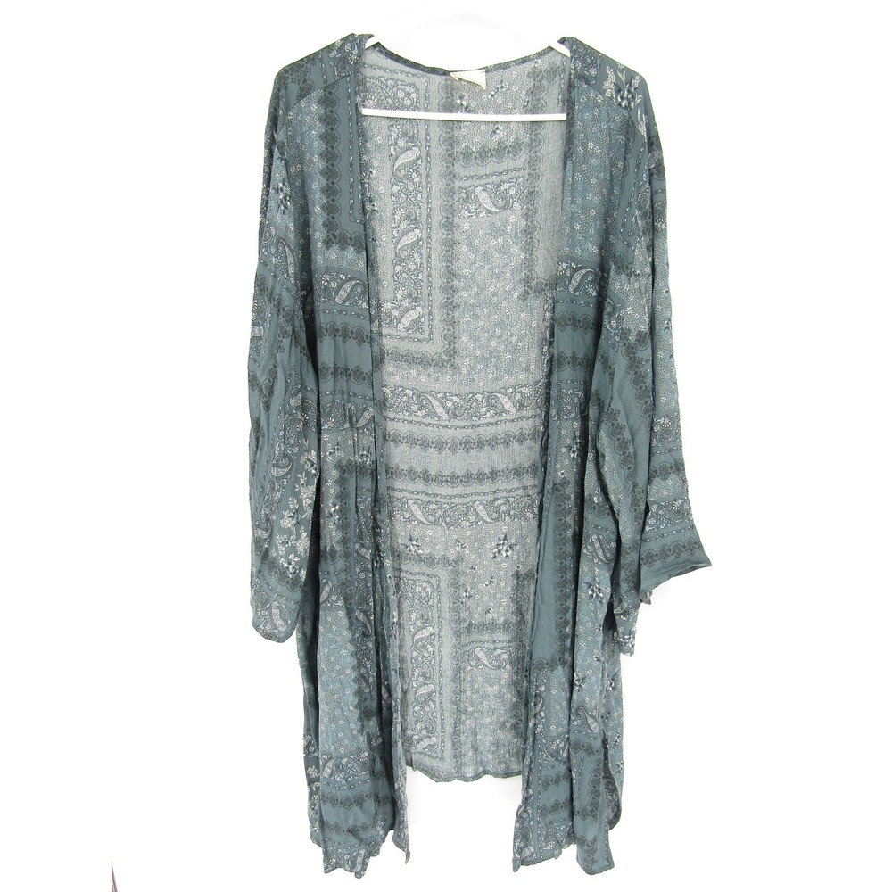Blue Paisley Kimono Cardigan 3XL Blue Paisley Boho Beachy Coverup Coastal‎ Layer